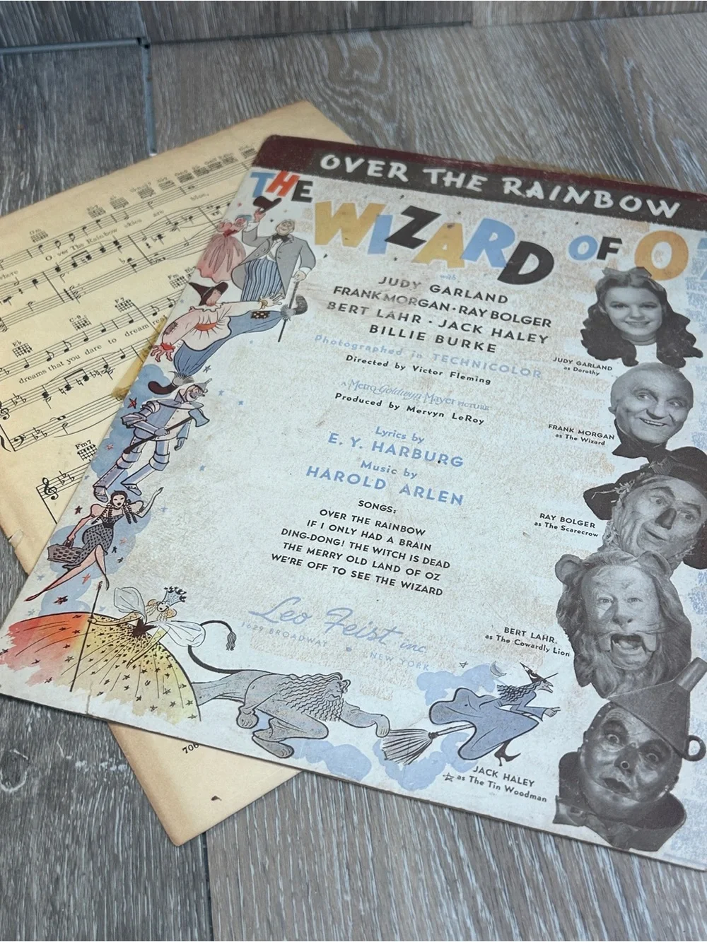 Vintage 1939 Wizard of Oz Framed Sheet Music Over The Rainbow Judy Garland
